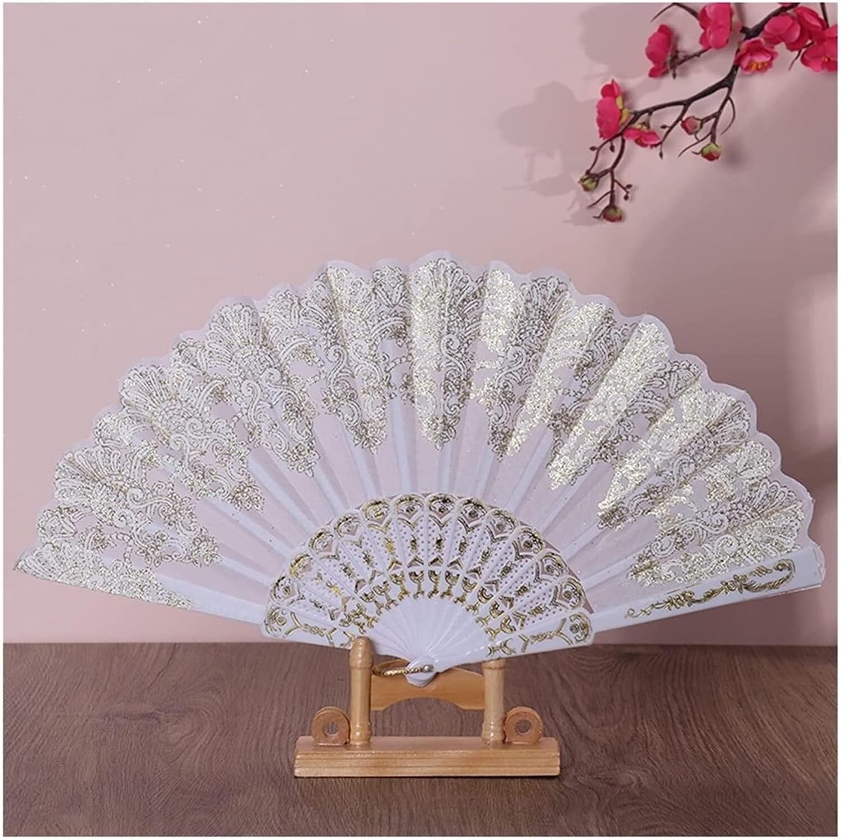 Papieren ventilator - Opvouwbare waaier - Koel blijven - Kant versiering - 42 cm breed - Willekeurig