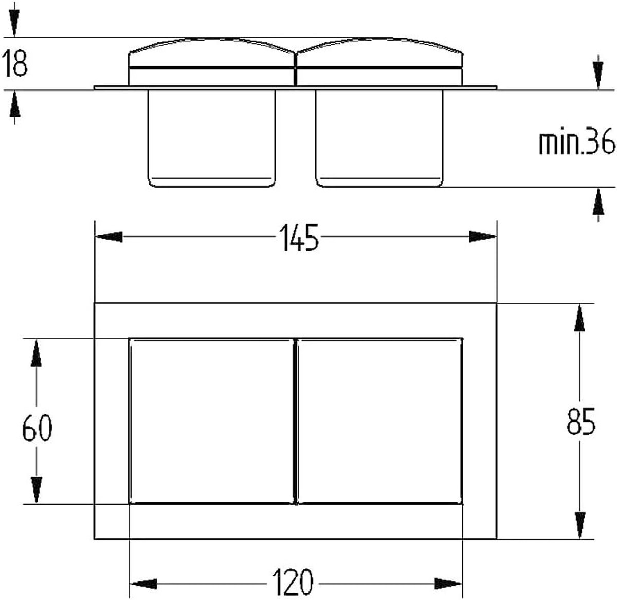 Inbouwstopcontact - Dubbel stopcontact - Keuken montage - Geringe inbouwdiepte - 85x145x36mm - Roestvrij staal