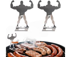 BBQ Worsthouder - Set van 2 - Appige Hotdog Barbecuegereedschap - Creatieve Staande Man Worst Barbecue Rack - Worstenhouder - Hotdoghouder - Sausage Holder - Roestvrij Staal Worststandaard voor Buiten Grillen