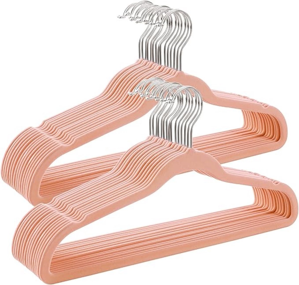 Set van 30 fluwelen kledinghangers - antislip en draaibaar - zilver en roze