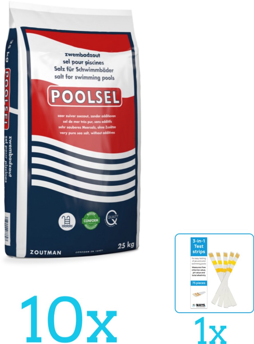 Poolsel - Zwembadreinigingsmiddel - Zwembadzout - 25 kg - Volumebundel - Zwembadzout - 10-delig