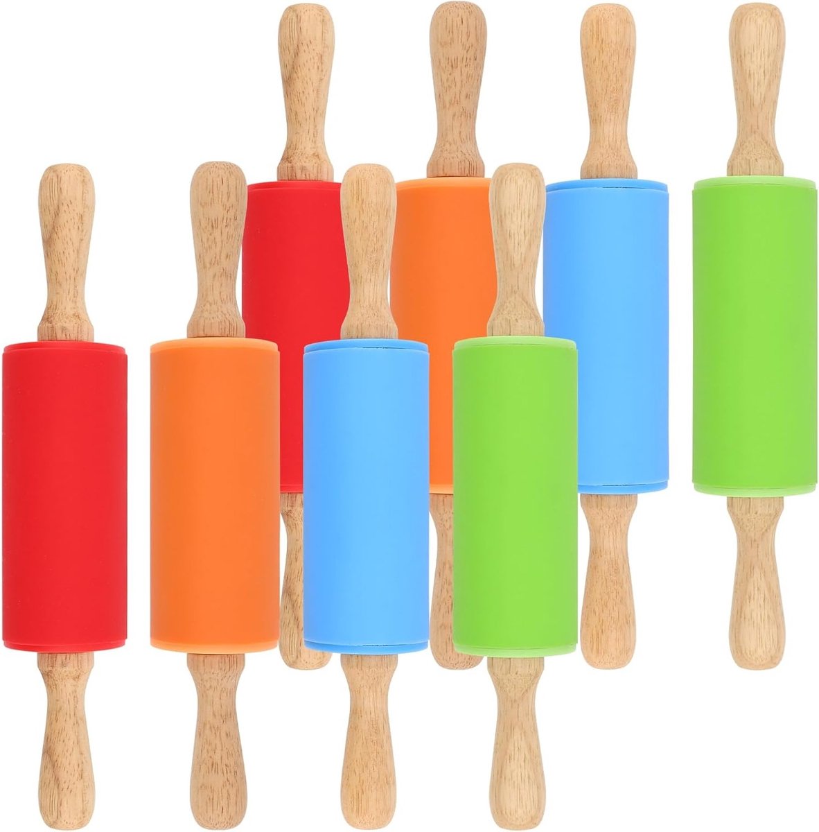 Set van 8 Mini Deegrollers - Antiaanbak Siliconen & Hout - Voor Deeg, Dumplings en Gebak