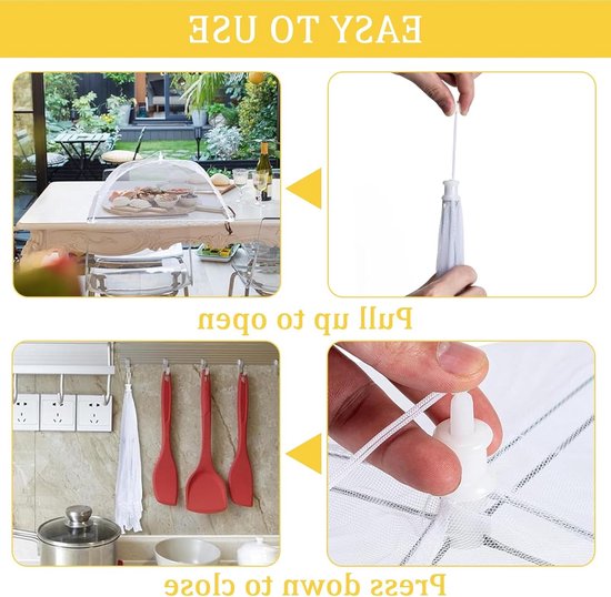 Dailygoods- Voedselhoezen 3 Stuks - Opvouwbare Paraplu - Voedselbeschermer - Gaasnet - Bescherming Tegen Insecten - 32 x 32 cm - Voedeltent — afbeelding 4