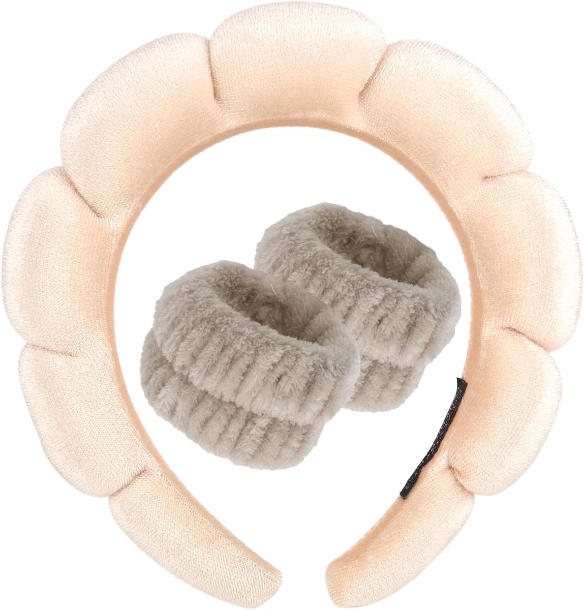 Spa Hoofdband Polsband Set - Gezichtsreiniging Set - Huidverzorging Makeup - Zachte Sponge Terry - One Size - Wit
