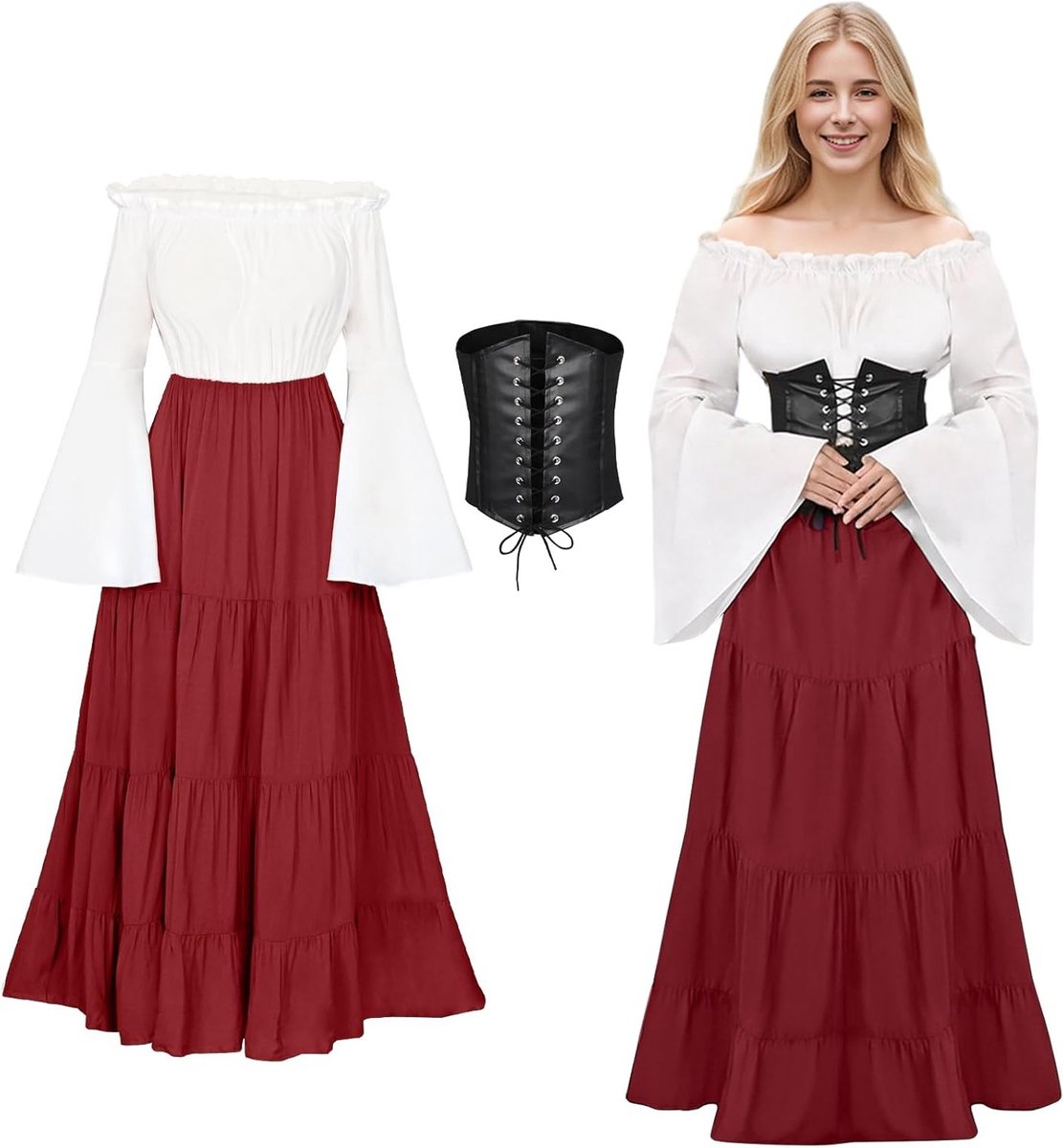 Medieval Kostuum voor Vrouwen - Renaissance Jurk, Gothische Retro Outfit voor Carnaval en Halloween Feesten