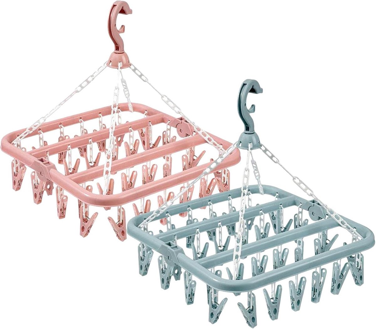 Kledingdrooghanger - Sokkendroger - Kleine Was Drogen - 32 Clips Draaibaar - 32x35cm