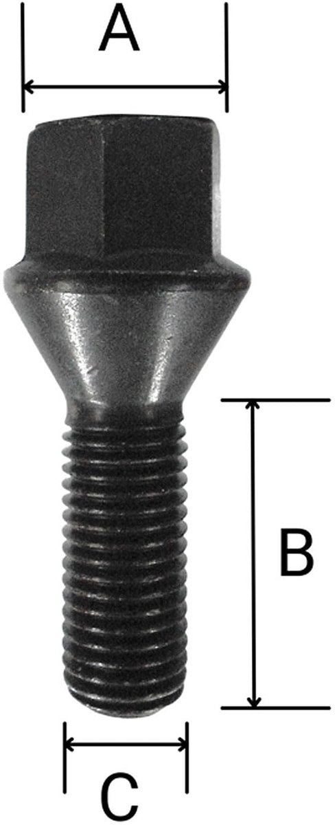 Wielschroeven Set - Wielbouten Bevestiging - Velgen Monteren - Conische Bund Ontwerp - M12 x 125 39mm - Zwart