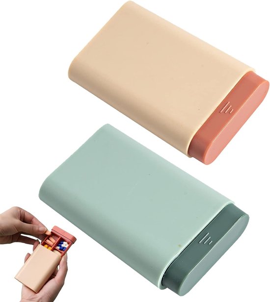 2 pièces Pill Box, Small, Travel Tablets Box with 6 Compartments, Portable Pull-Out Medicine Storage for Medicine, Vitamins Fish Oils (rose，vert)