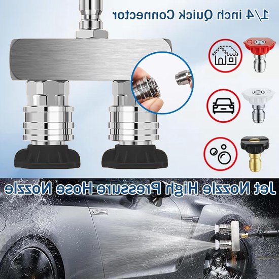 Cosensi Hoge Druk Reiniger - Dubbele Turbo Nozzle - 5000 - 1/4 Inch - Multifunctioneel - Voor Tuin en Auto - 5 Spray Tips van Merkloos	 — afbeelding 5