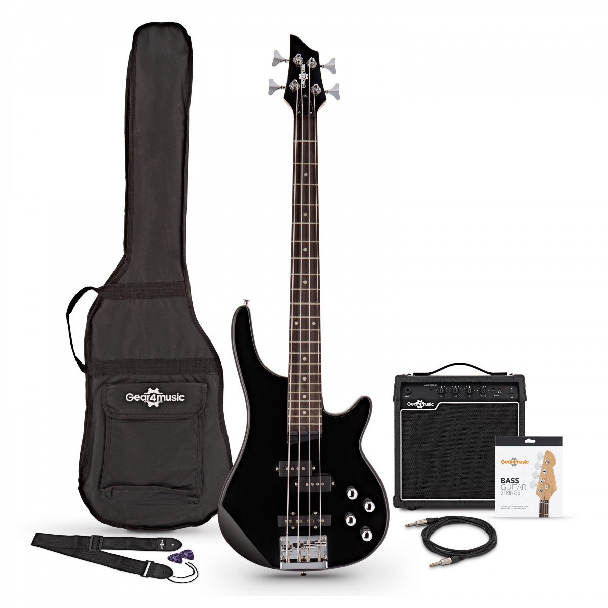 3/4 Chicago Basgitaar + 15 W Versterkerpakket, Zwart