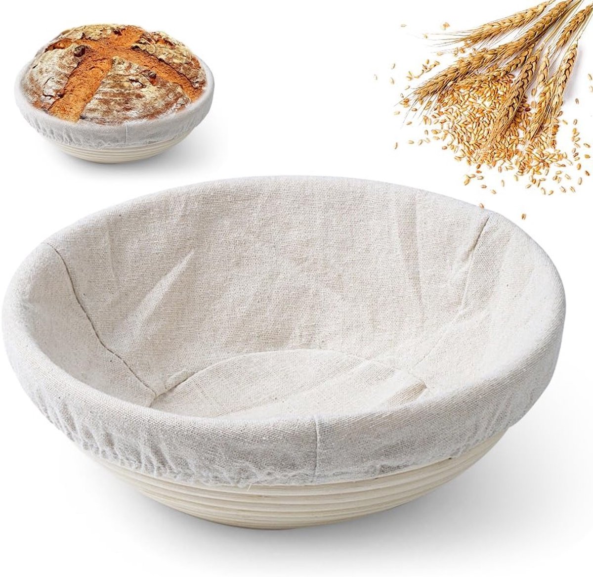 Rijsmand van natuurlijk rotan voor het bakken van brood, 25 x 8,5 cm