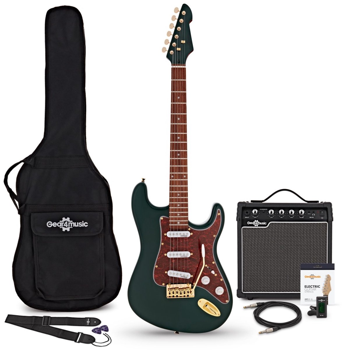 LA Select Legacy Elektrische Gitaar, Groen, 15W Versterker & Accessoireset