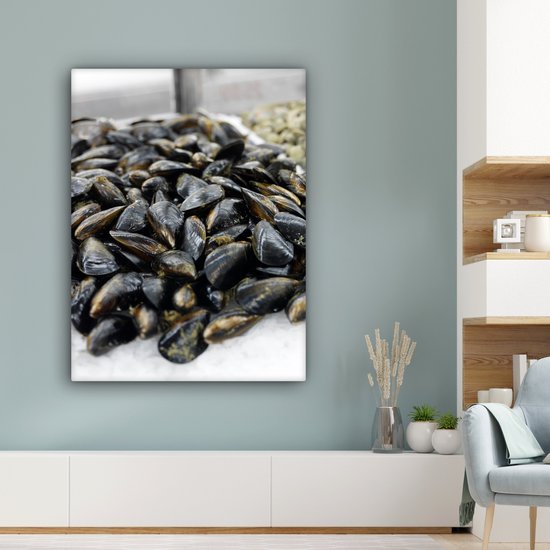 Canvas schilderij 90x120 cm - Wanddecoratie Mosselen als zeevruchten - Muurdecoratie woonkamer - Slaapkamer decoratie - Kamer accessoires - Schilderijen op canvas