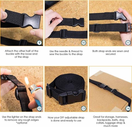 Singelband Gesp Kit - Webbing Clips Set - Tassen Riemen Maken - UV Waterbestendig - 50 Yards - Zwart — afbeelding 2