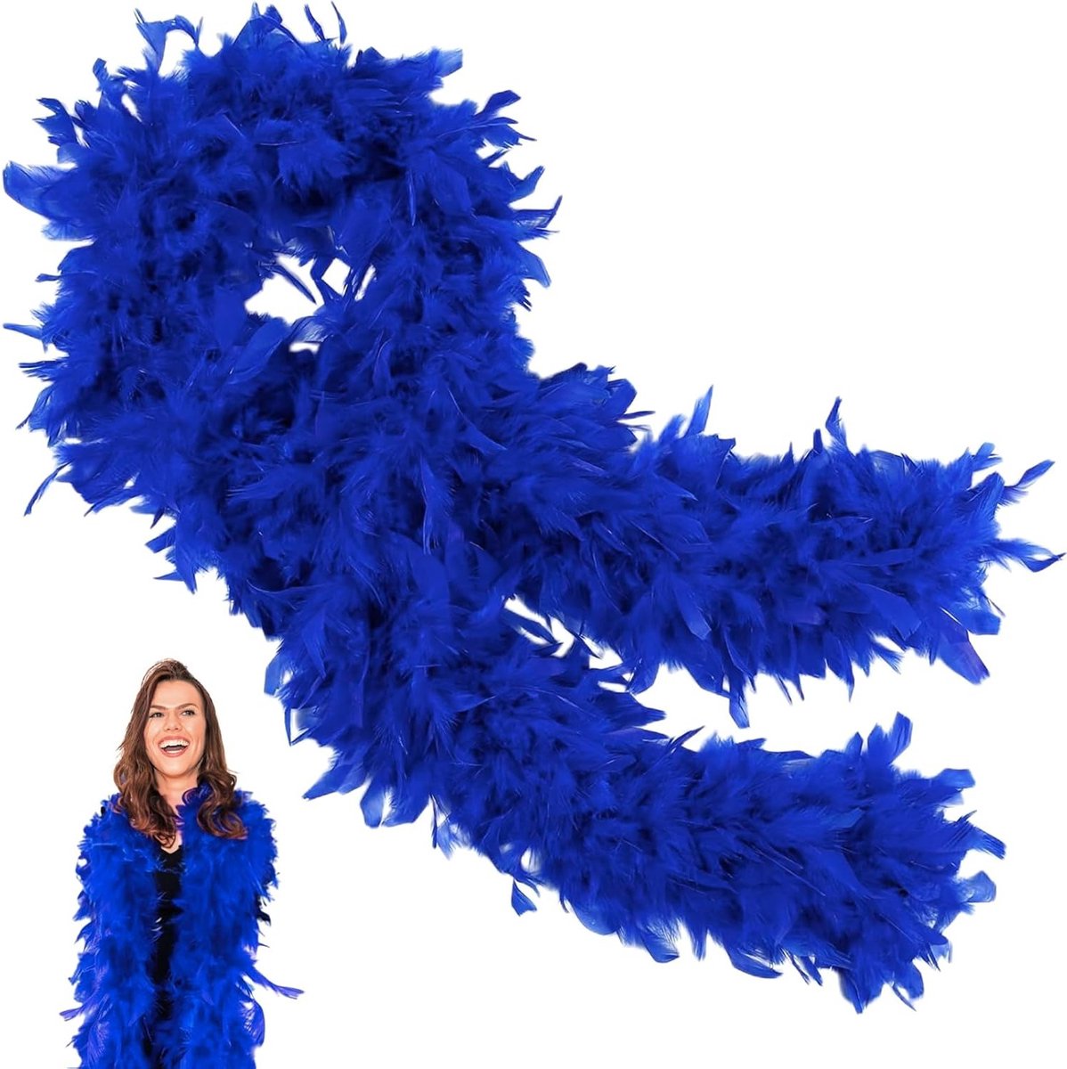 Blauwe Veren Boa voor Vrouwen - Fluffy Sjaal van Natuurlijke Turkse Veren, 2M Lang voor Feestjes, Bruiloften en Halloween Decoratie