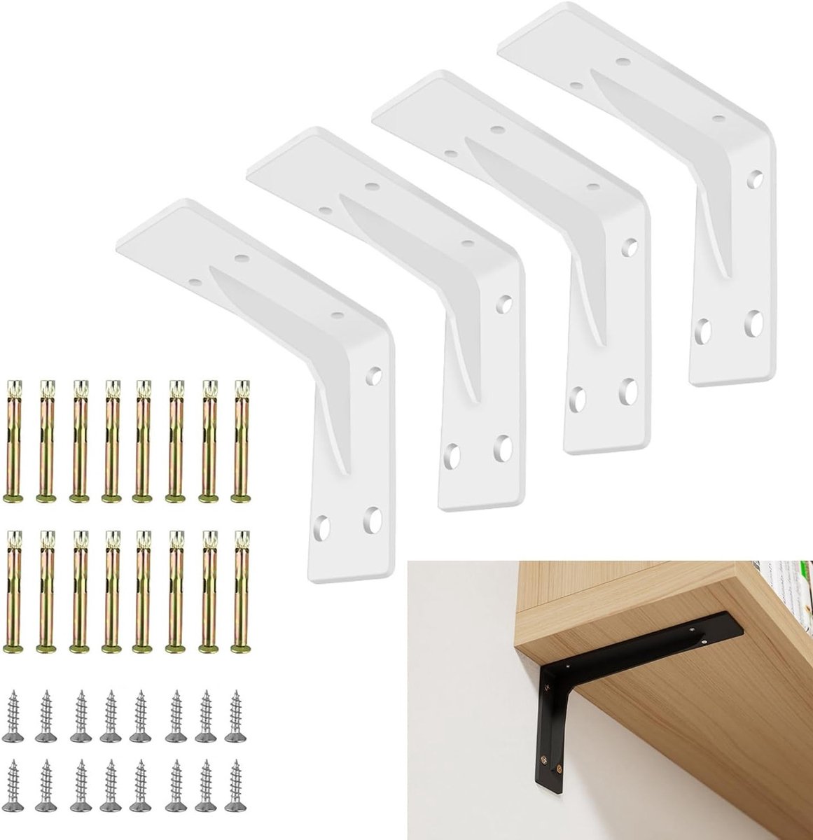 Stevige metalen hoeksteunen voor planken - 4 stuks, 135mm x 125mm, ideaal voor wandmontage en ruimtebesparing