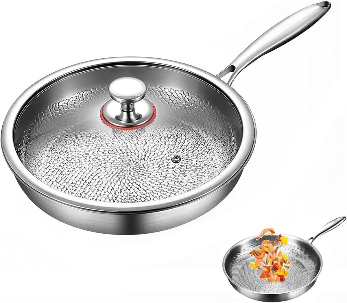Koekenpan met Deksel Antiaanbakpan Titanium Alle Kookplaten Ovenbestendig 480°C 30 cm Diameter