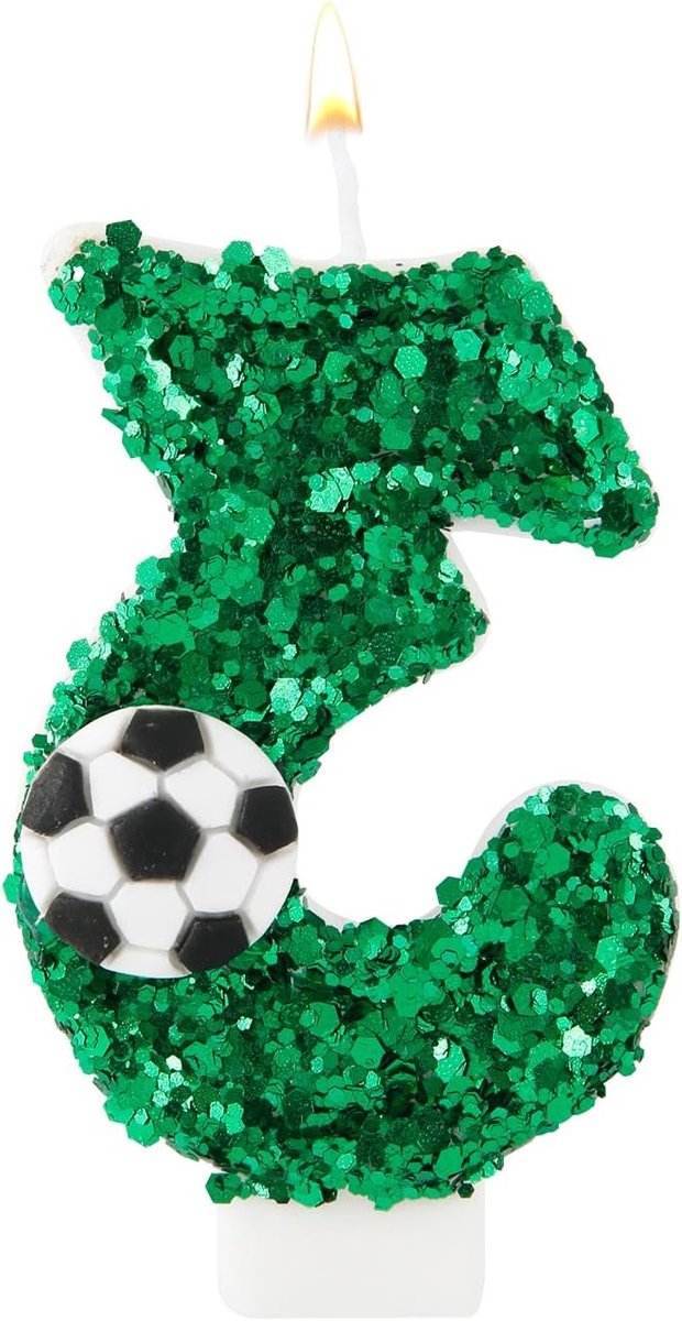 Groene Voetbal Verjaardagskaars met Glanzende Sequins voor Feestjes, Jubilea en Taarten (Nummer 3)