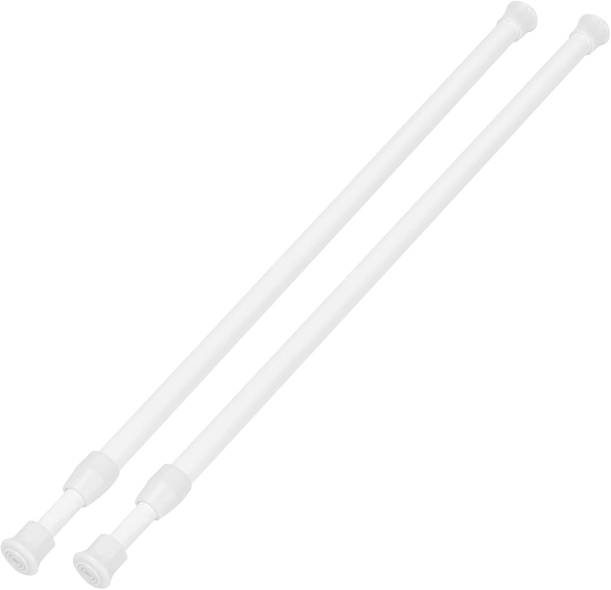 2-pack Spanvitragestangen (19–35 inch / ca. 50–90 cm) — Kleine, korte, verstelbare, uitschuifbare stangen met veersysteem voor ramen, kasten, jaloezieën, slaapkamers, keukens, badkamers en deuren (boren niet nodig) — Wit