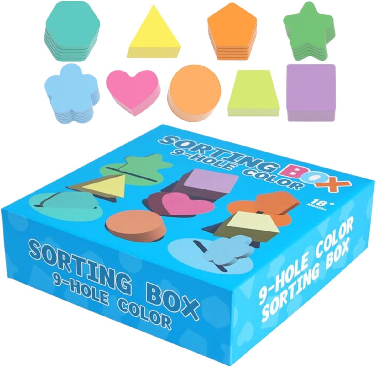 Houten Vormensorteerder - Educatief Speelgoed - Ontwikkeling Peuters - 9 Vaks Ontwerp - 17x17x5 cm