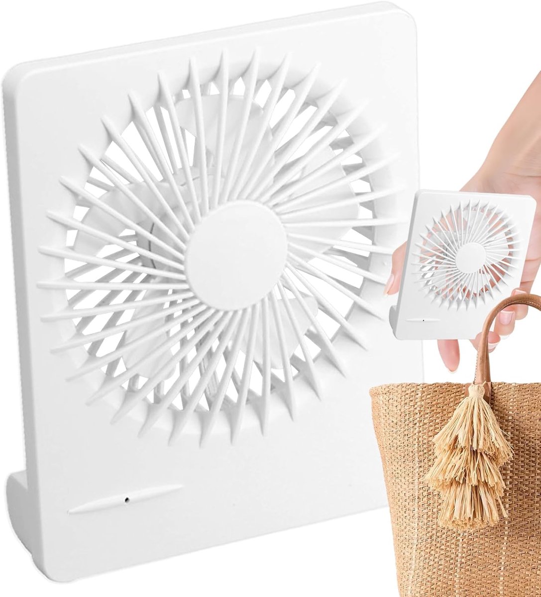 Kleine Ventilator - Draagbare Tafelventilator - Persoonlijke Koeling - Oplaadbaar 3 Snelheden - 15 x 5 x 5 cm - Wit