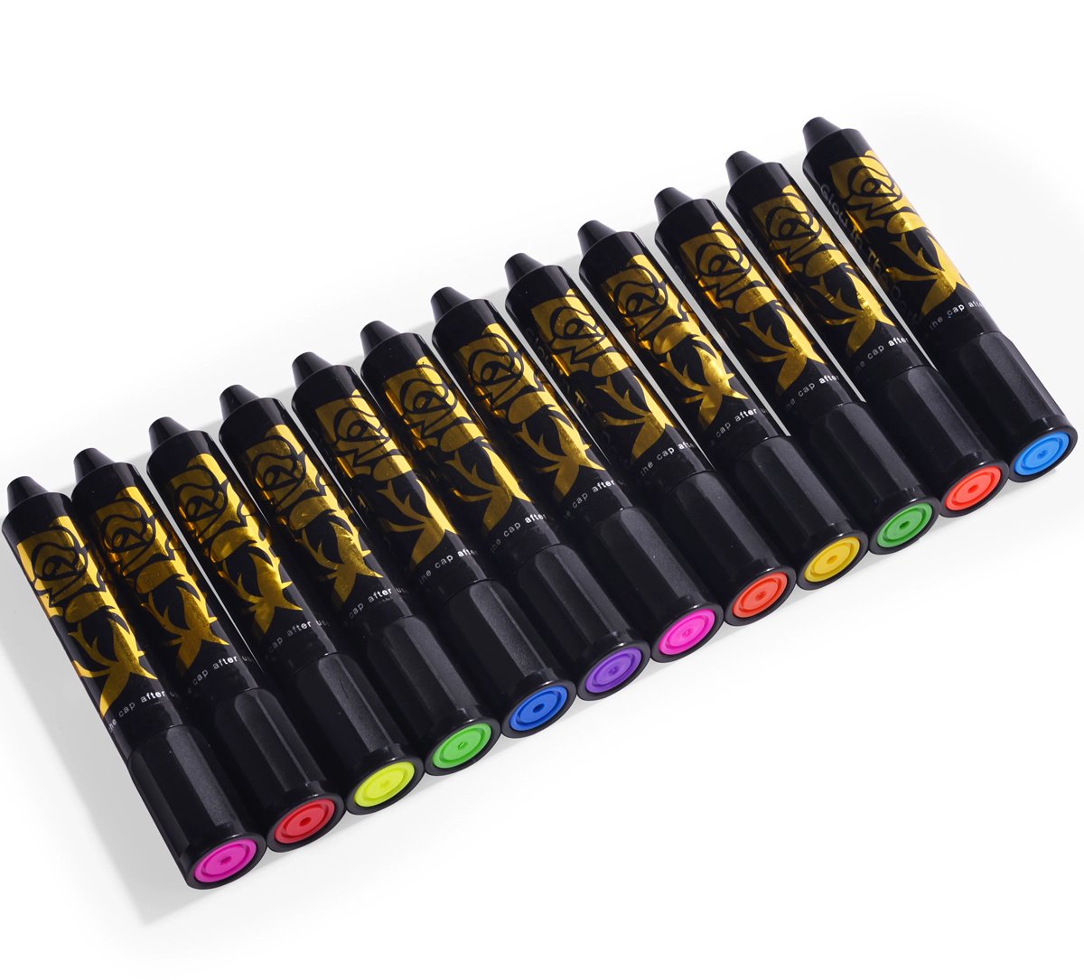Schminkstiften - Schmink Set Krijtjes - 12 Stuks Kleuren -Fluoriserend UV Neon Glow in the Dark Krijtjes-Giftige Gezichtsverfkrijtjes voor Halloween Cosplay Make-up-Helderste Glow onder UV-Licht — afbeelding 12