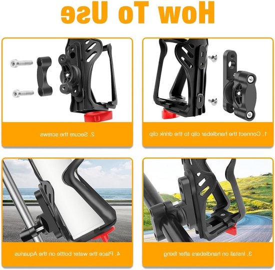 Allecto Plus - Flessenhouder voor fiets en motorfiets - Bidonhouder voor frame en stuur - Fietsflessenhouder voor MTB, racefiets, scooter en kinderwagen — afbeelding 2