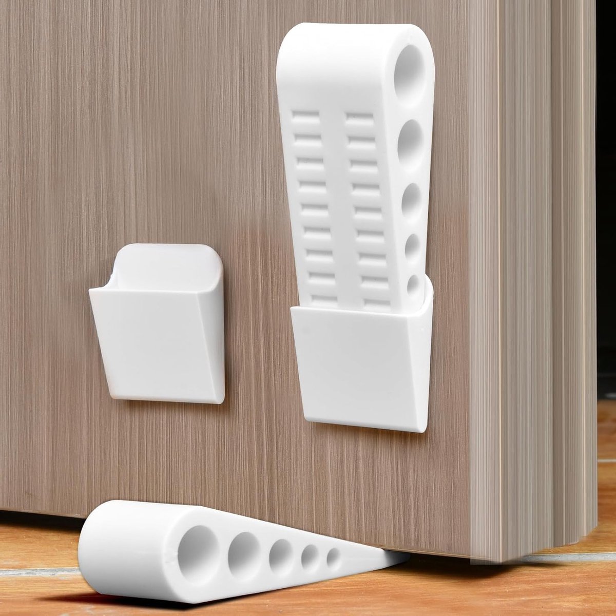 2-delige rubberen deurwig - Antislip deurstopper voor alle vloeren en oppervlakken, wigvormig (wit)