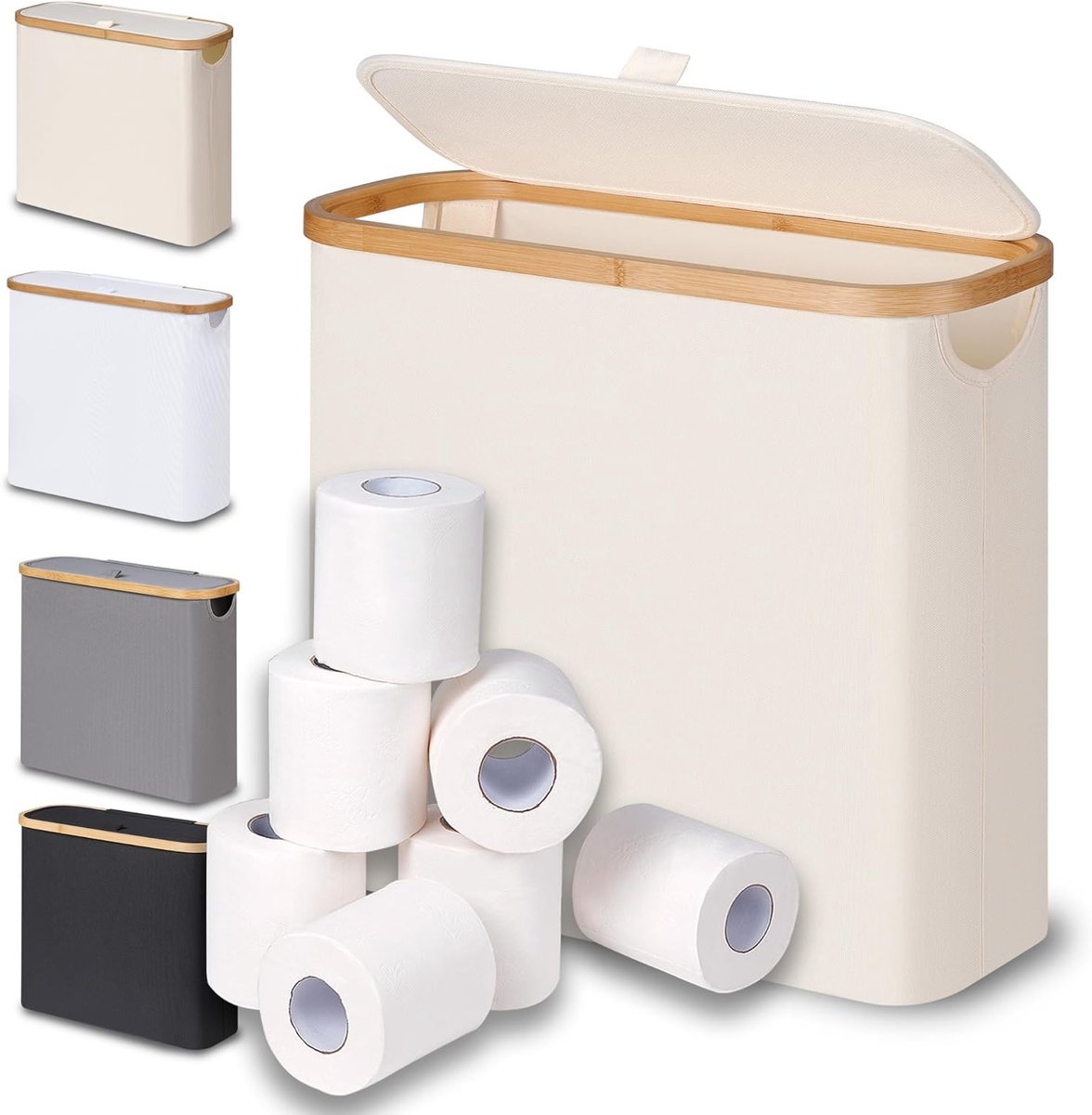 28L Toiletpapieropslagmand met Deksel van Bamboe, Organizer voor Badkamer, Opslag voor 9-12 Rollen Toiletpapier, Ideaal voor Kleine Ruimtes en Efficiënte Organisatie
