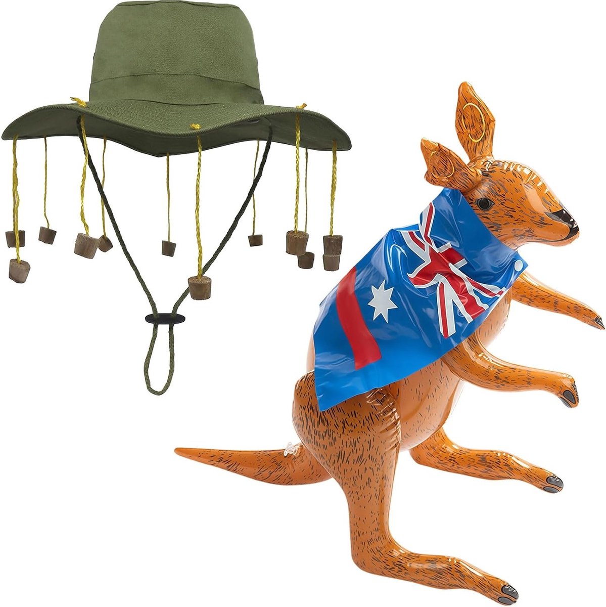Volwassen Australische kurk hoed en opblaasbare kangoeroe kostuumset voor feestjes, themafeesten en carnaval