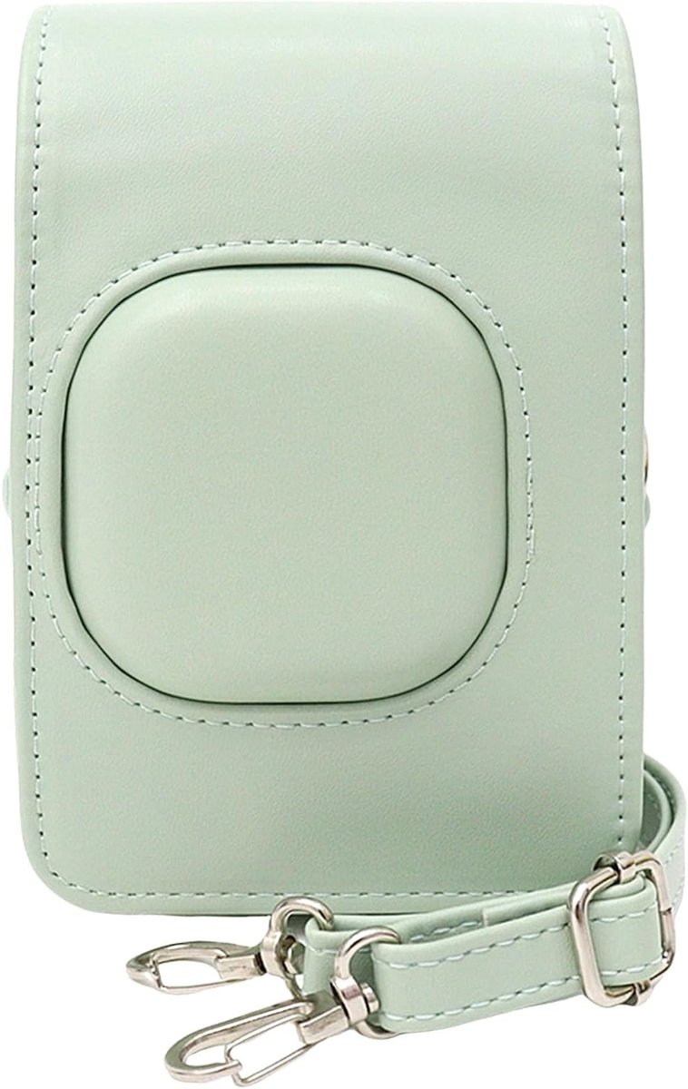 Duurzame PU leren tas voor Fuji Instax Mini LiPlay hybride instant camera - Verstelbare schouderriem - Matcha groen, ideaal voor onderweg
