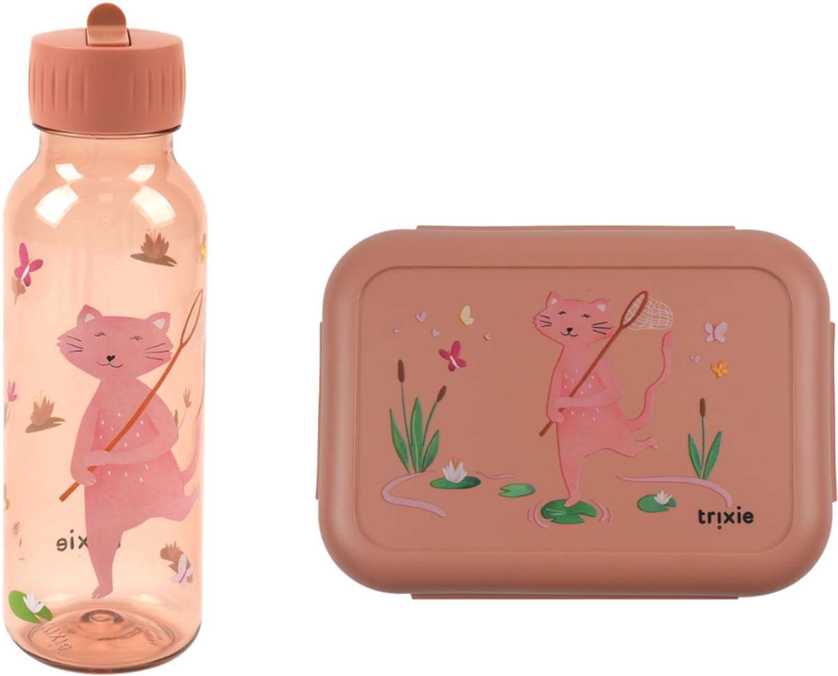 Bundel Trixie Back to School set - Lunchbox/Drinkfles 500ml - Pathfinder Mrs. Cat