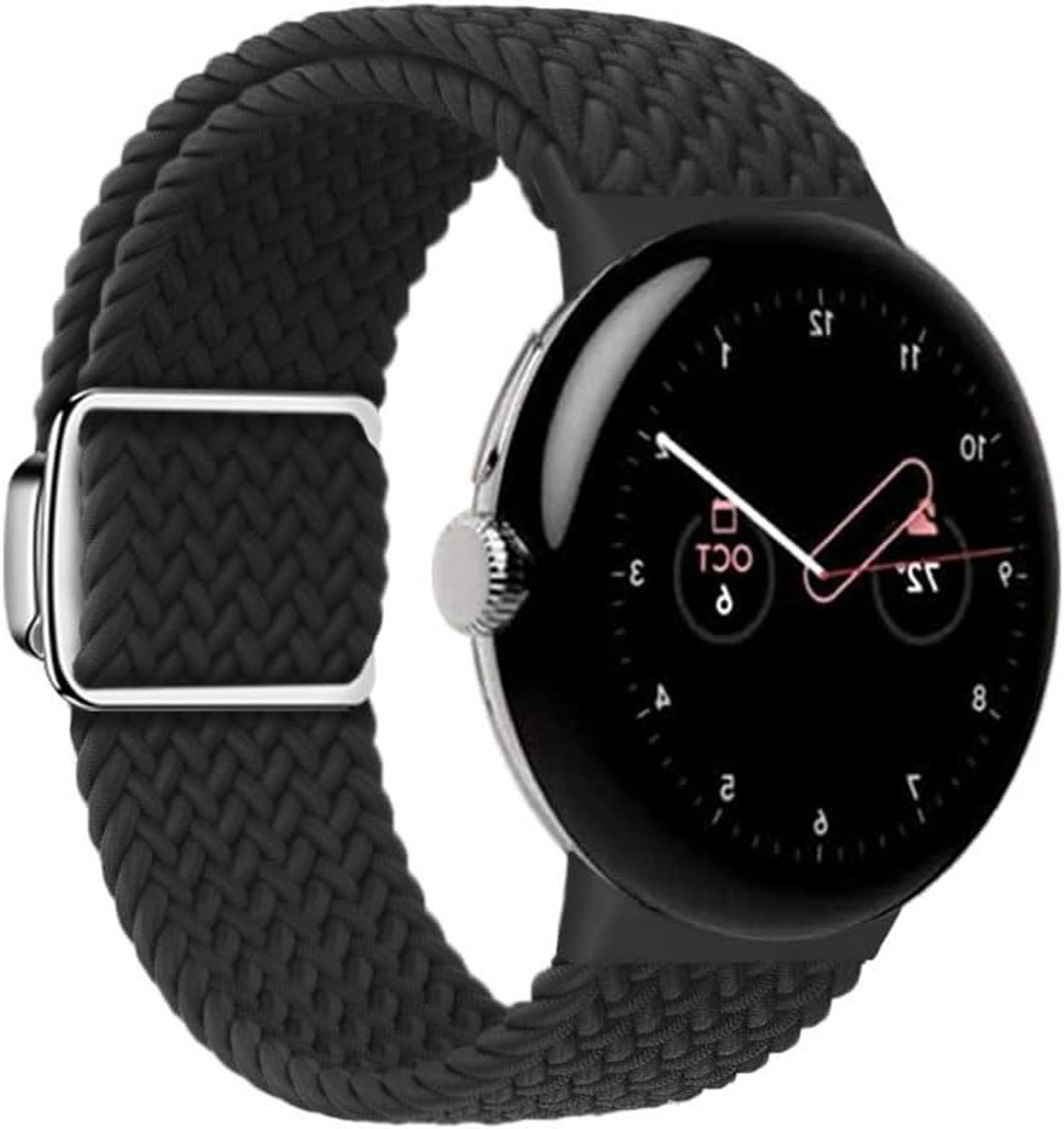 Verstelbare Nylon Horlogeband voor Google Pixel Watch 3/2/1, Zwart, Magnetische Sluiting, Comfortabele Draagervaring