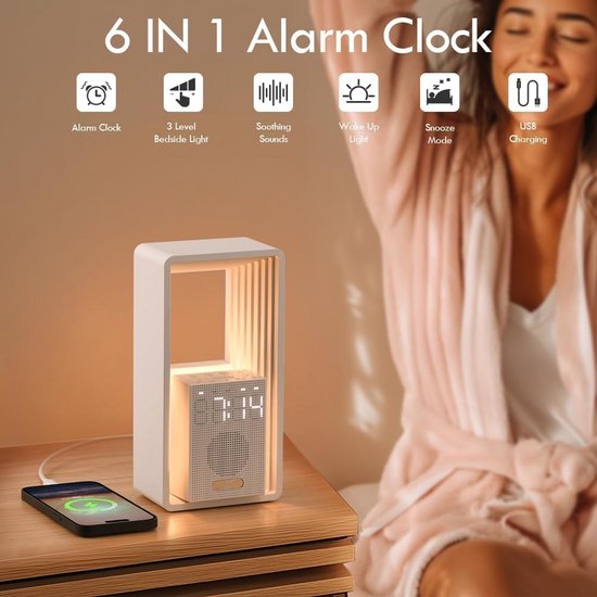 Slimme Wekker met Lichtsimulator voor Zonsopgang en Zonsondergang en Draadloos Opladen — afbeelding 2