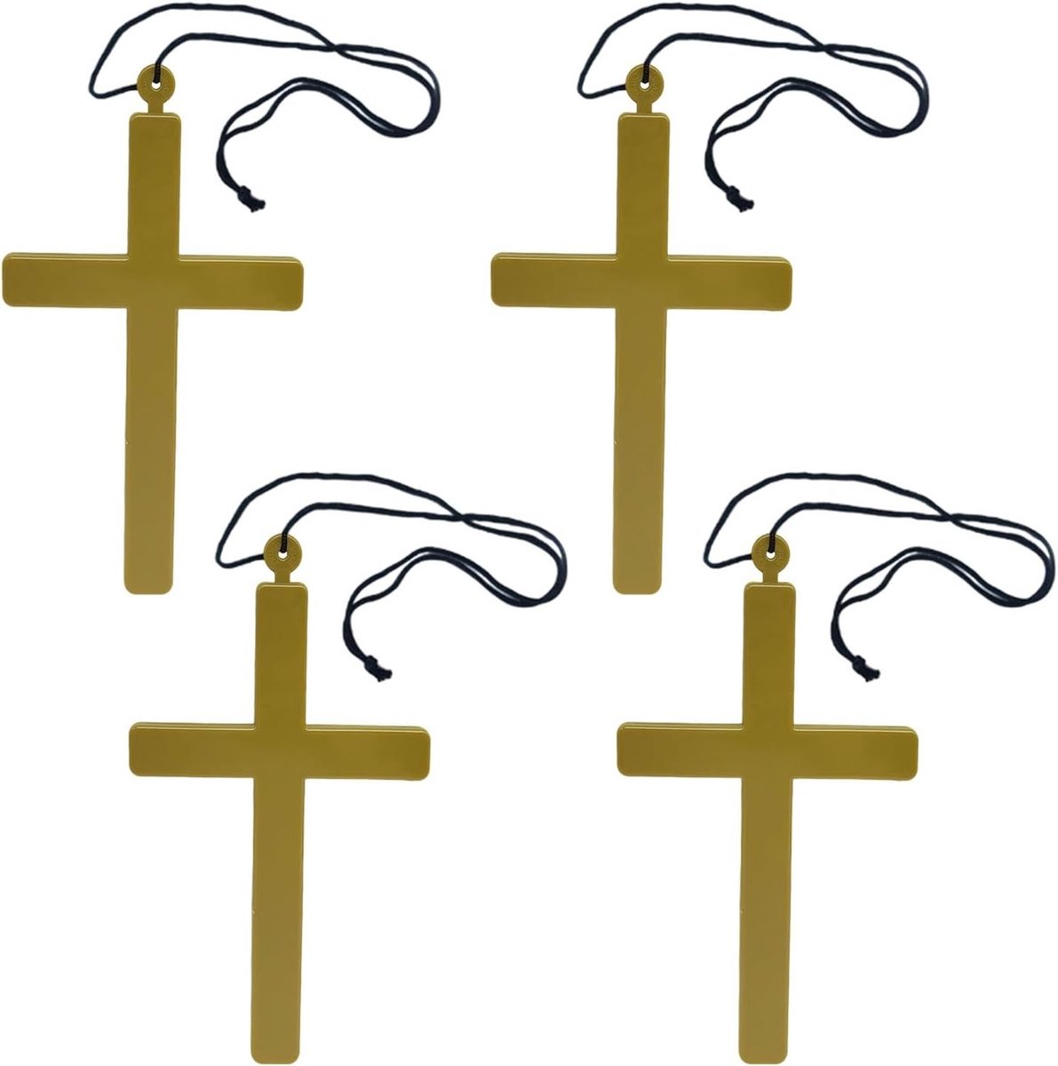 4-delige Gouden Kruis Ketting met Plastic Crucifix - Nonnen Kostuum Accessoire voor Halloween en Feestjes
