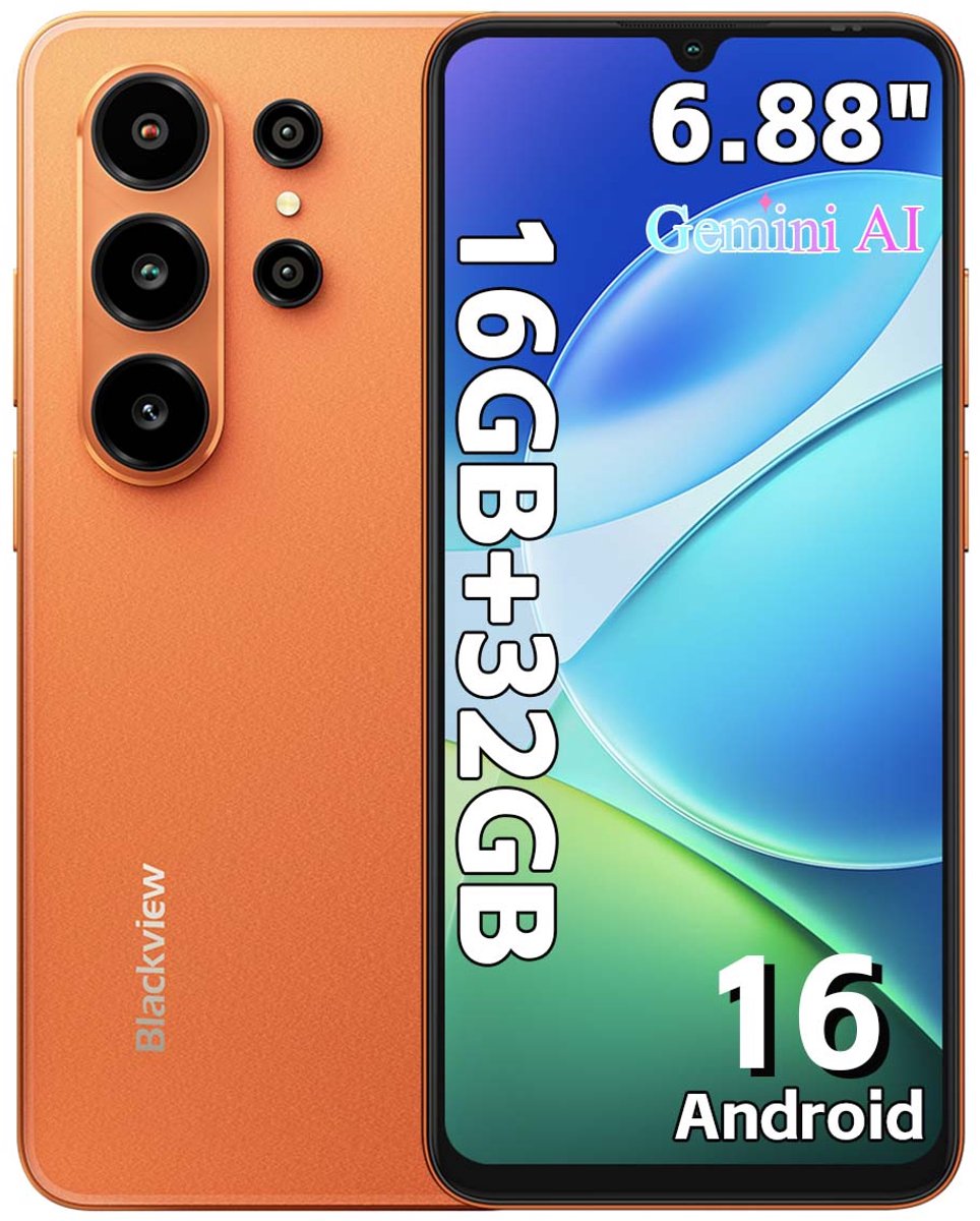 Blackview WAVE 10C Smartphone - Telefoon Dubbele Sim 4G - 6,88" HD+ IPS - 16GB(4+12) RAM - 32GB ROM - 5000 mAh - Android 16 - GPS - Oranje