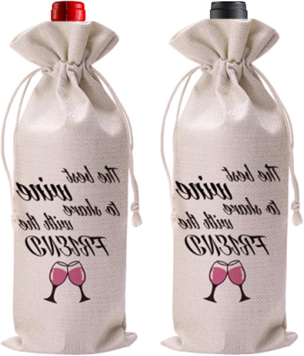 Herbruikbare wijnfleszakken, stoffen geschenkzakjes voor flessen, ideaal voor verjaardag, feest en Kerstmis - 2 stuks
