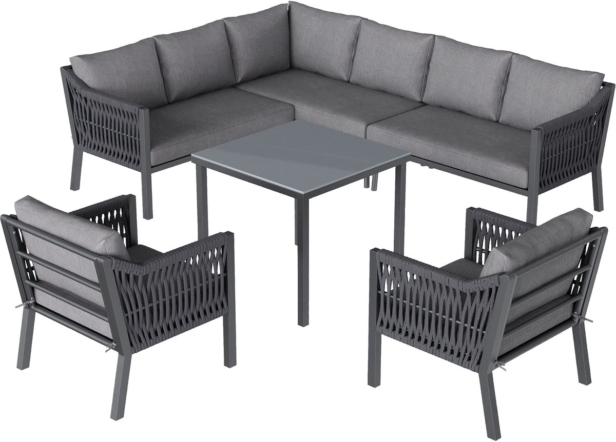 BLACKCOLORS Tuin-eetset 8 pers: hoekbank met glazen tafels thumbnail 2
