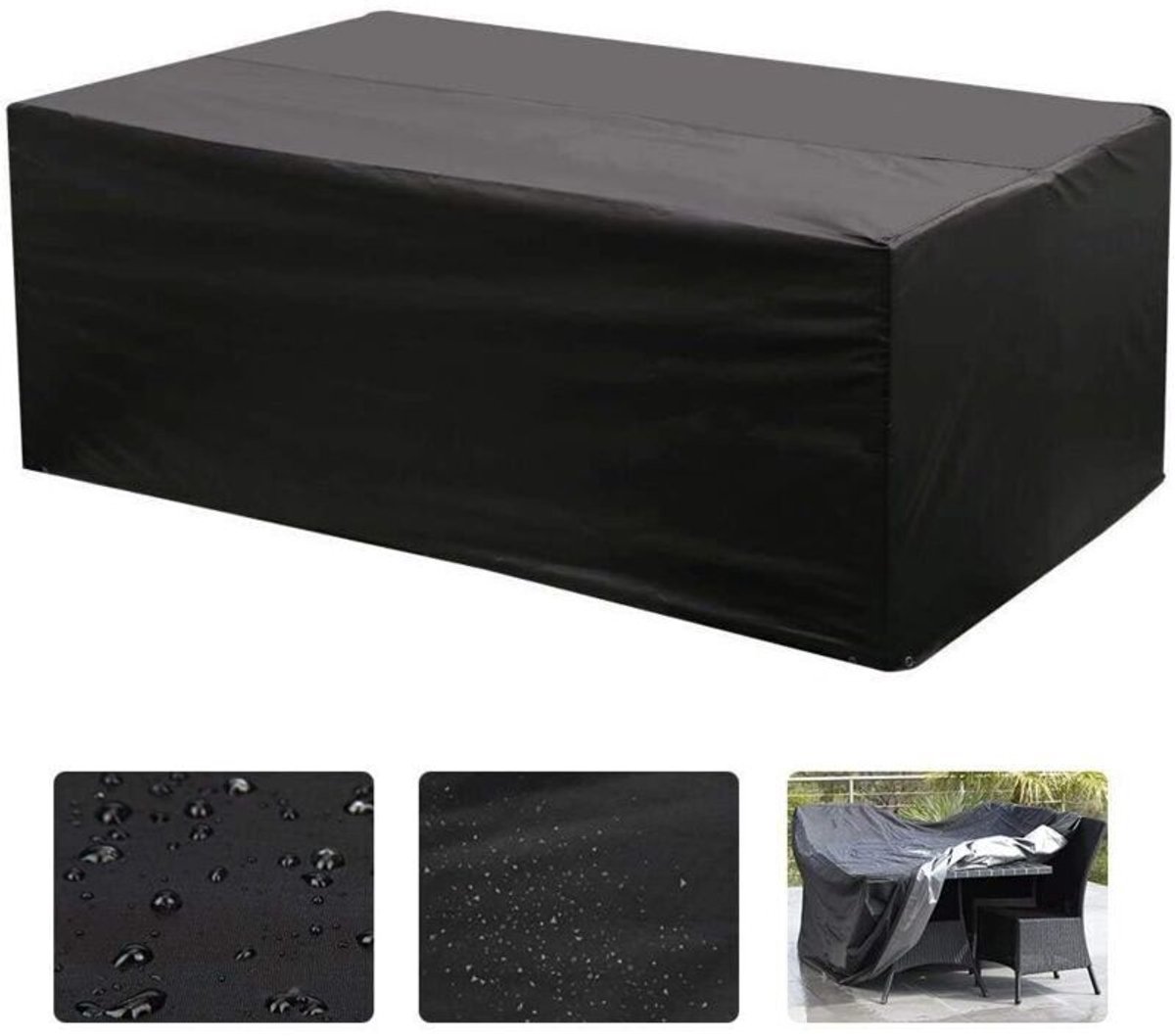 Rechthoekige tuinmeubelhoes 180x120cm – Waterdichte Oxford-stof – UV- en weerbestendig – geschikt voor trekkoord en oogjes