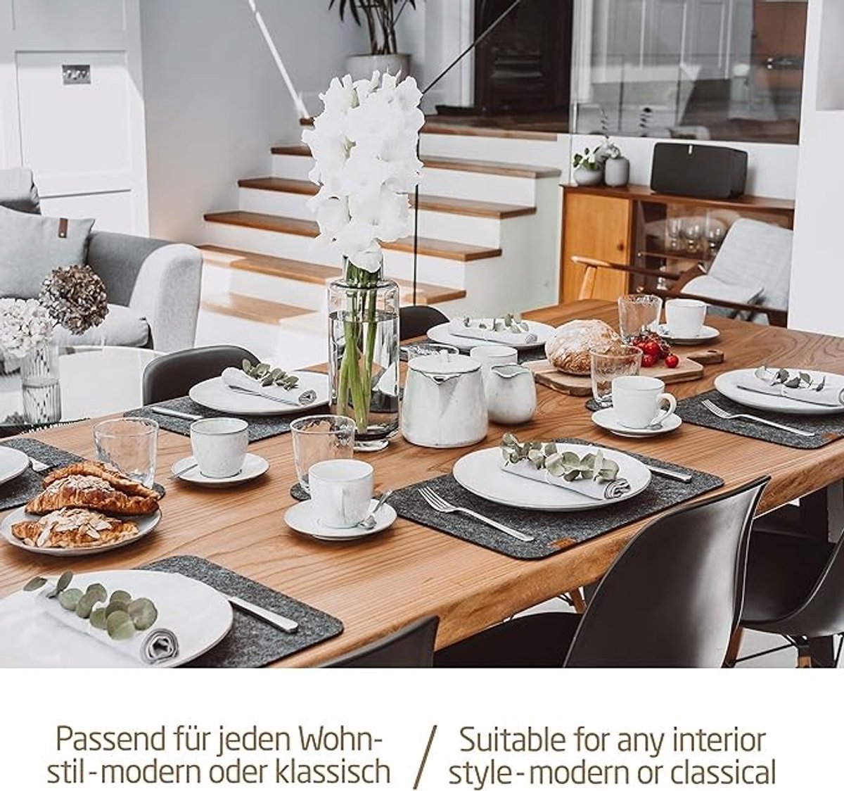 Set van 4 Vilten Placemats met Leren Label - 44x30 cm - Donkergrijs — cadeau in Wonen & Interieur - foto 6