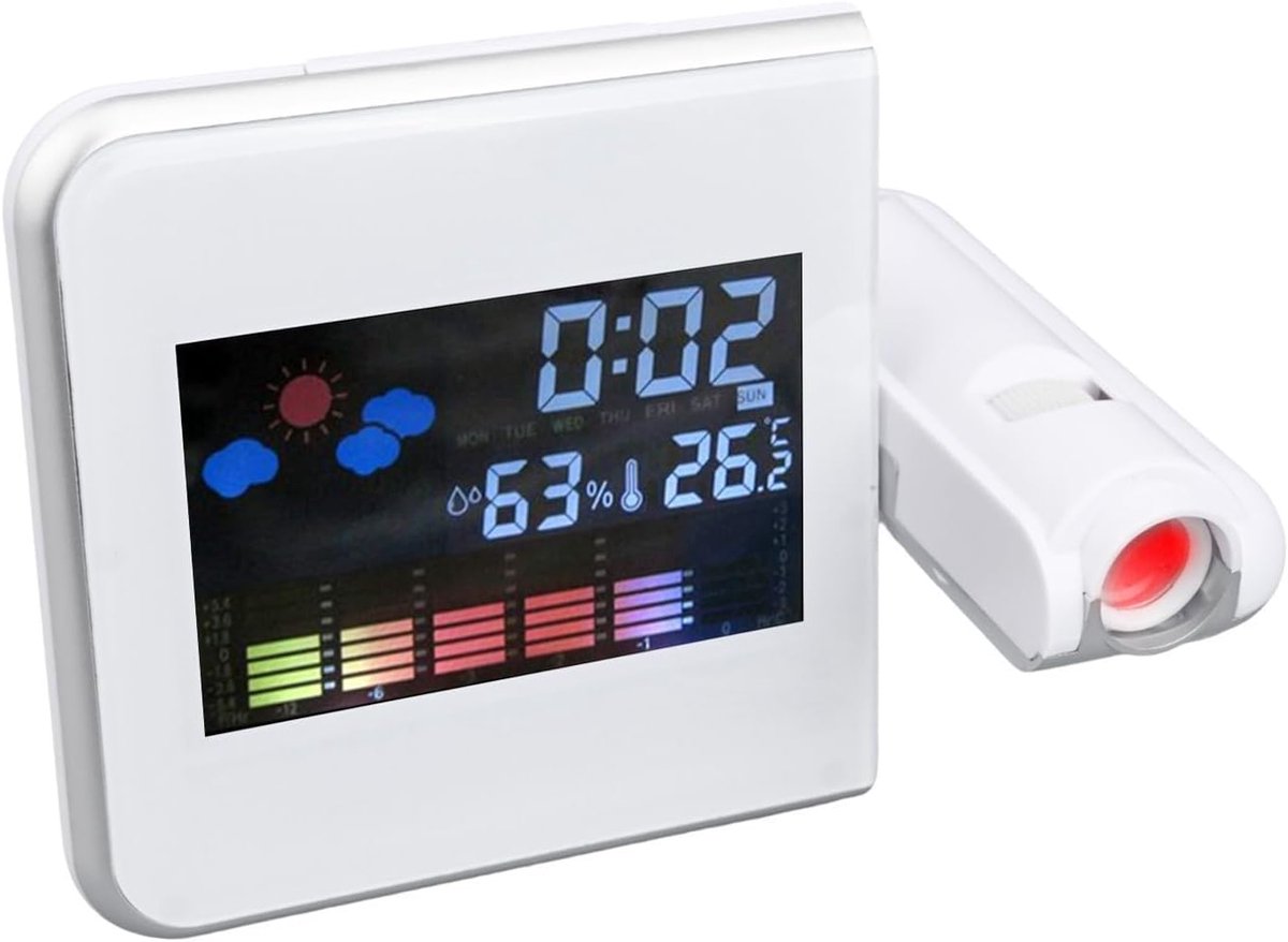 Digitale Wekker - Projectie Klok - Tijd Weergeven - Kleur LCD Scherm - 16 x 12.5 cm - Zwart