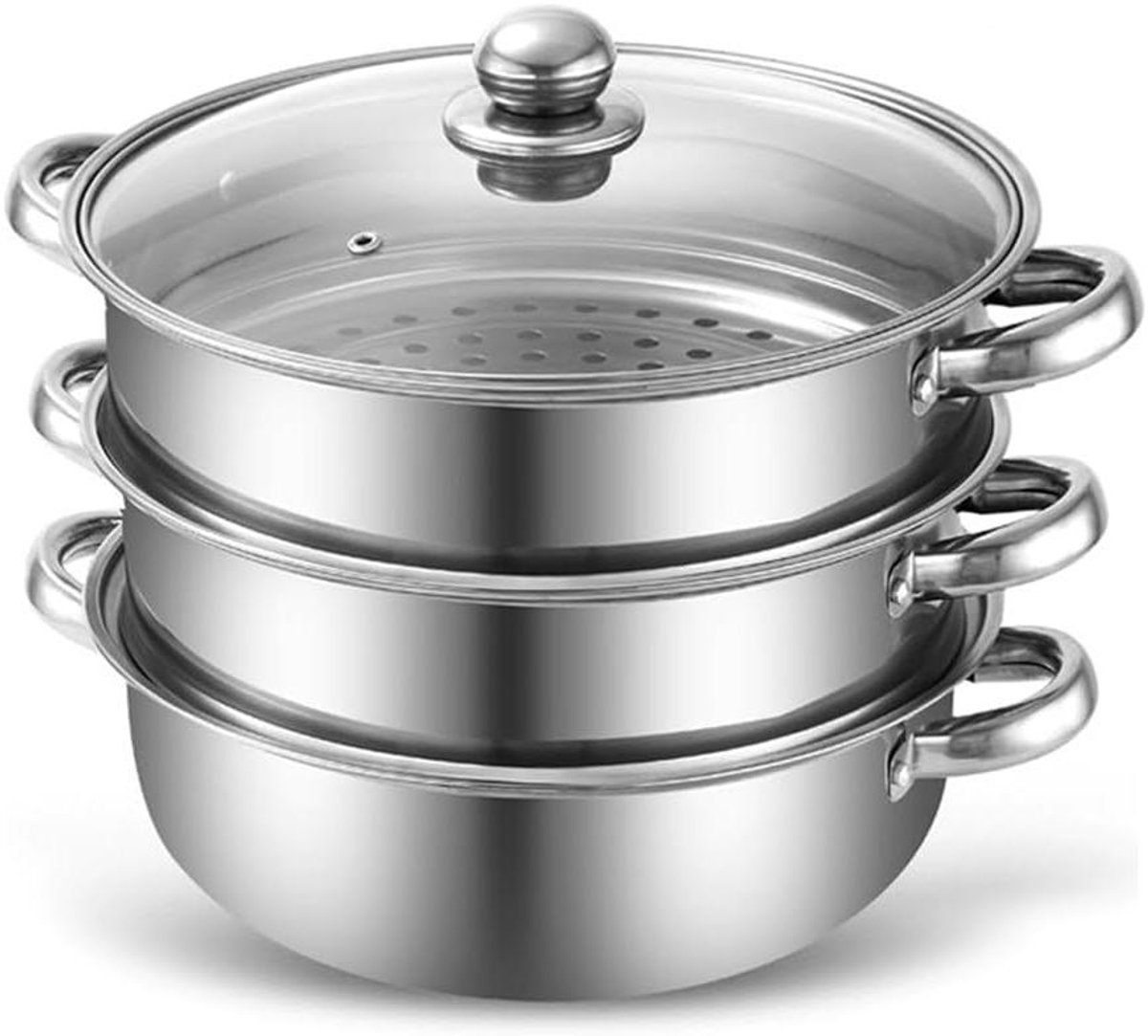 Stoompan Set - Stoomkoker - Gezond Koken - Flexibel 3-in-1 Systeem - 28 cm - Zilver