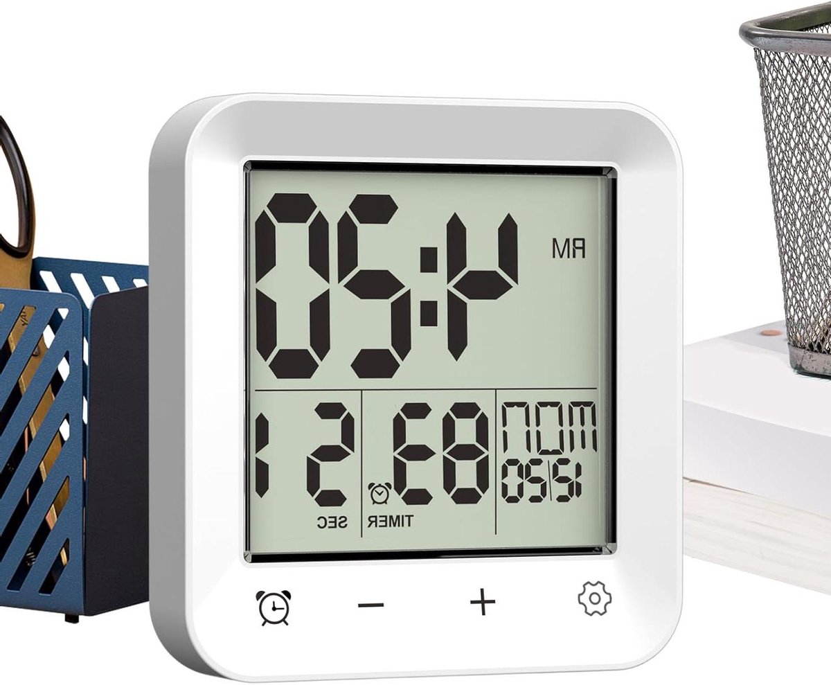 Doucheklok - Badkamer timer - Tijd bijhouden - Groot LCD display - 10.3x5.1x11.3cm - Wit