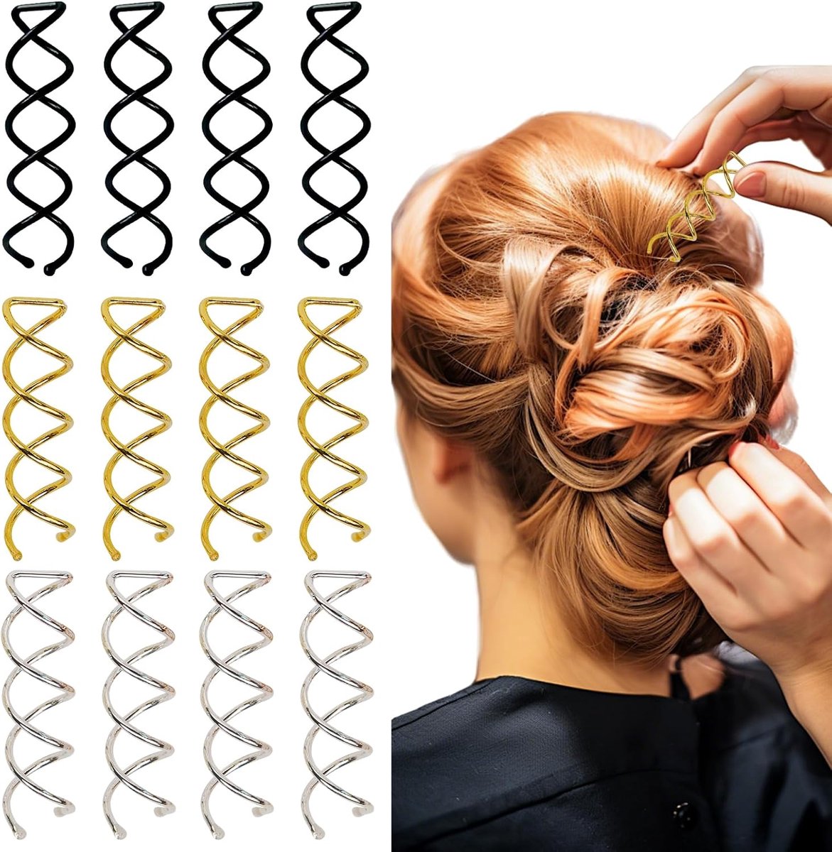 Haarspelden Set - Spin Spelden - Kapsels Maken - Uniek Schroefontwerp - 12 Stuks - Mix Kleuren