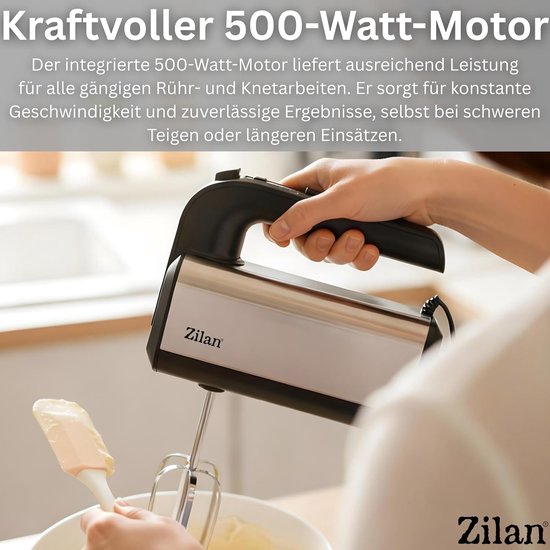 Elektrische Handmixer - Keukenmixer - Bakken en Koken - 500 Watt Kracht - 10 Liter Capaciteit - Zilver Zwart van Merkloos — afbeelding 3