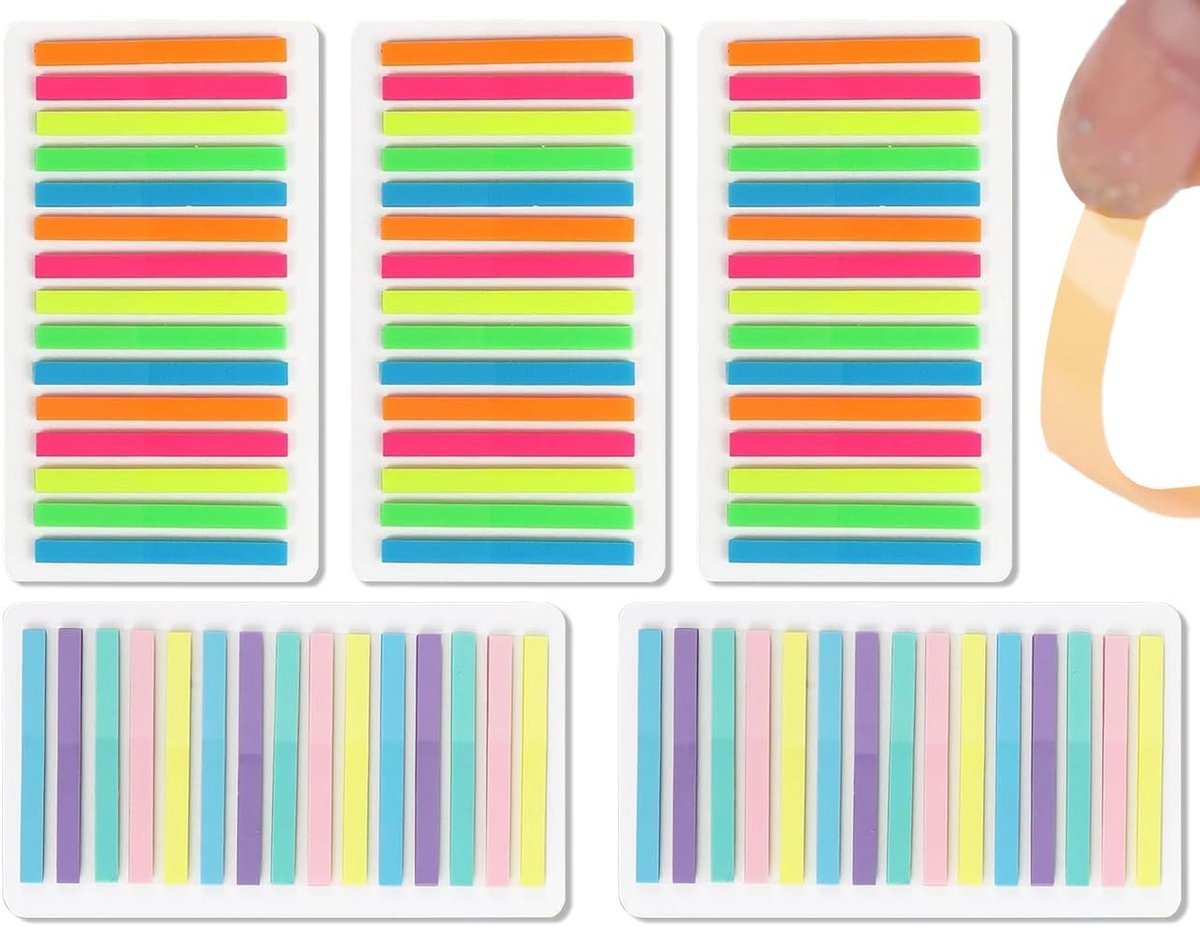 ONF3 - Plakstrips - Zelfklevende notitieblaadjes - 1500 stuks - Transparant - Markeerstrips - Ideaal voor kantoor en thuis - Notitieblokken