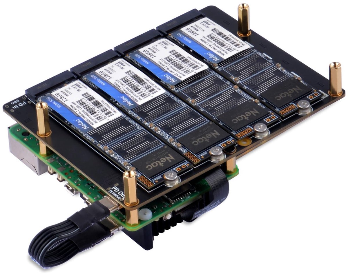 ONF3 - GeeekPi N16 Quad M.2 M-Key NVMe SSD - Snelle opslagoplossing - Compact ontwerp - Ondersteunt M.2 SSD's - Ideaal voor Raspberry Pi 5 -...