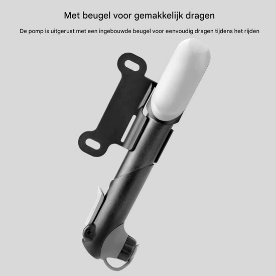 Fietspomp Compact - Lichtgewicht pomp - Banden oppompen - Met drukmeter - 18 cm - Zilver — afbeelding 4