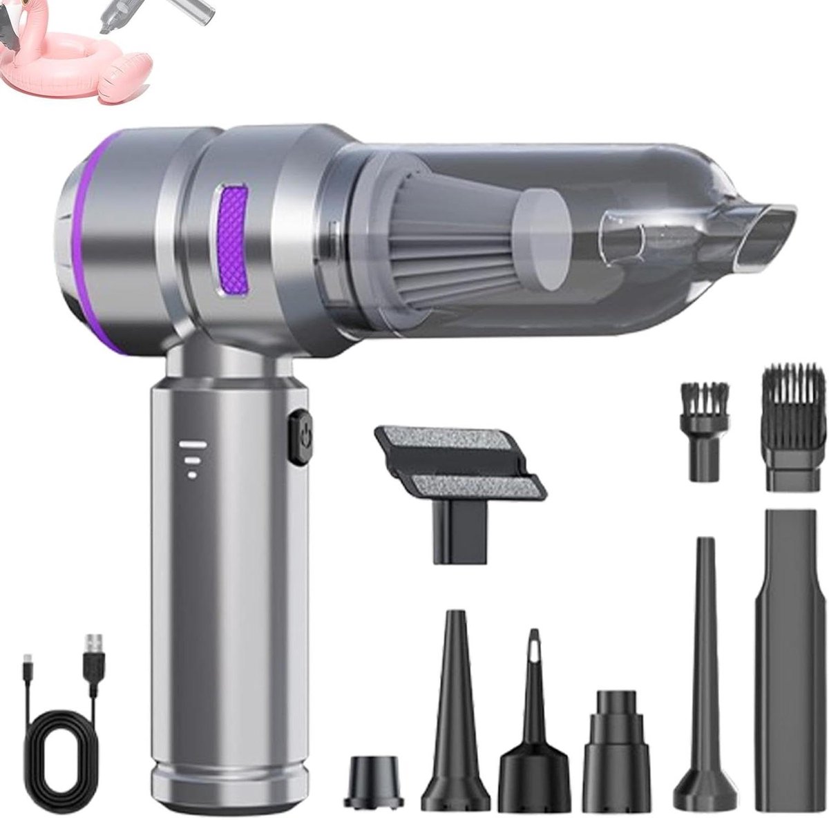 Draadloze Handstofzuiger - Compacte Zuiger - Auto Interieur Reinigen - 4-in-1 Functie - 23 cm Lengte - Zilver