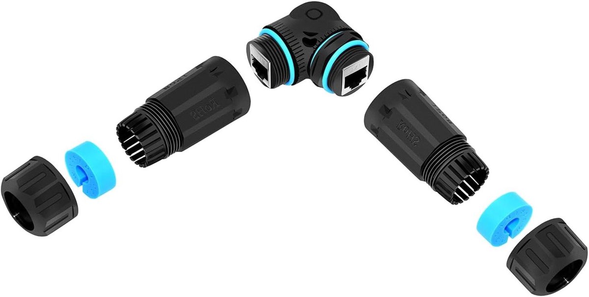 Ethernet Connector - RJ45 Koppeling - Netwerk Uitbreiden - 90 Graden Hoek - IP68 Waterdicht - Zwart